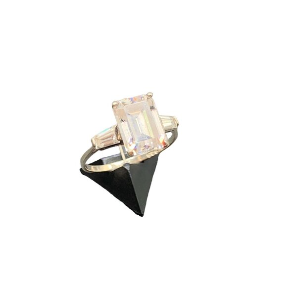 Sterling Silver Radiant Emerald Cut Ring Clear Stone Crystal 925 Large Size 9.75 - Picture 1 of 5